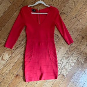 Bebe body long sleeve dress red
